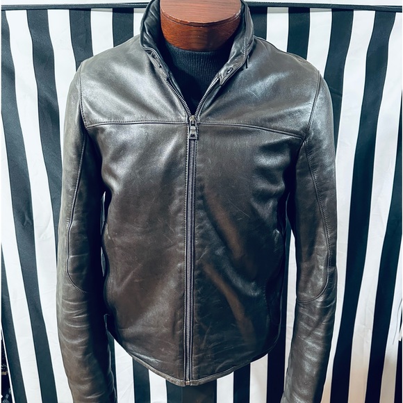 Prada Authentic Vintage 90s Rounded Collar Leather Jacket w/ Hidden Hood - Picture 2 of 13